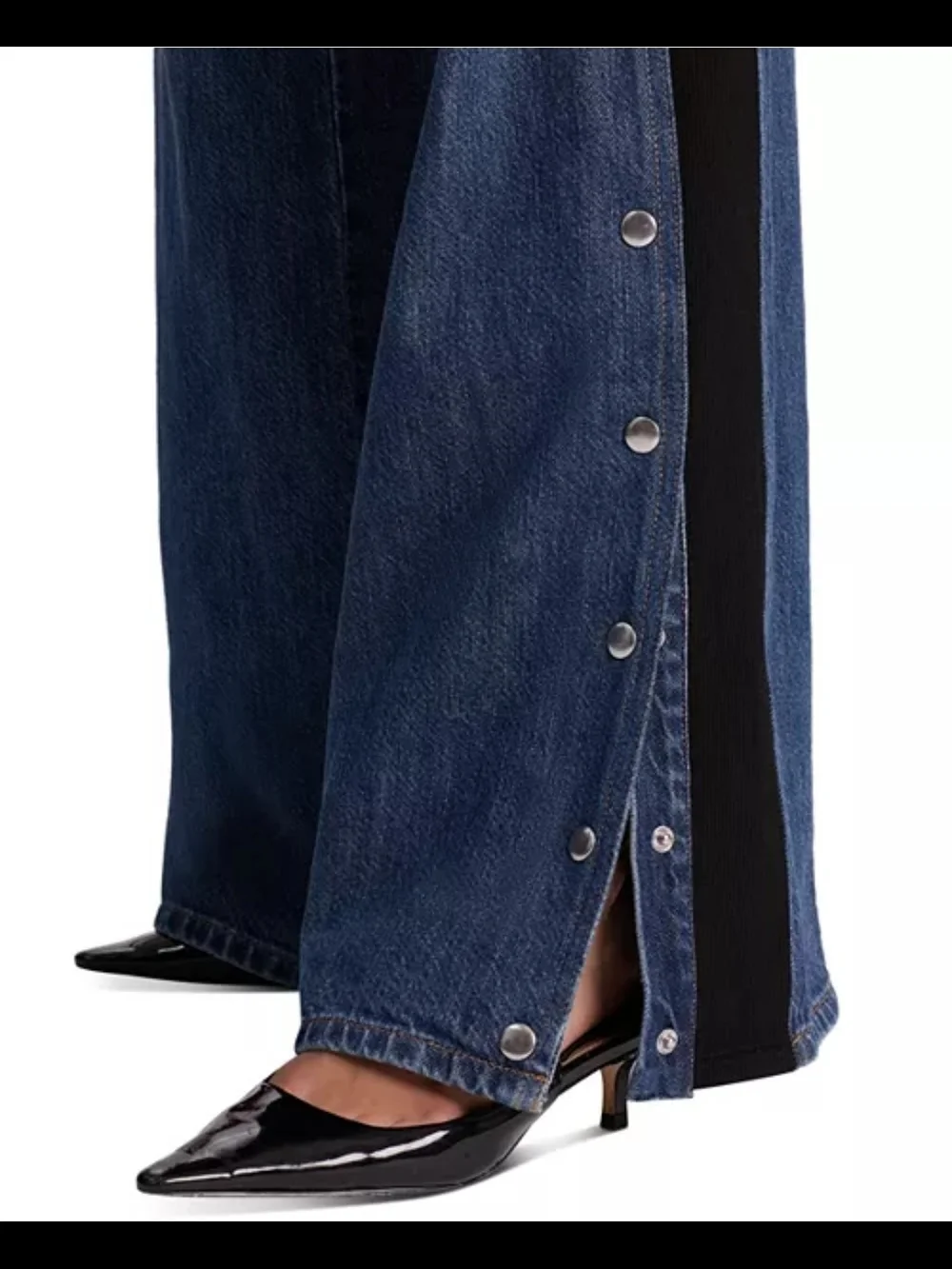 Alice + Olivia Two-Tone Wide Leg Snap-Trim Jeans in Denim Blue and Black Size 26 - Picture 5 of 13
